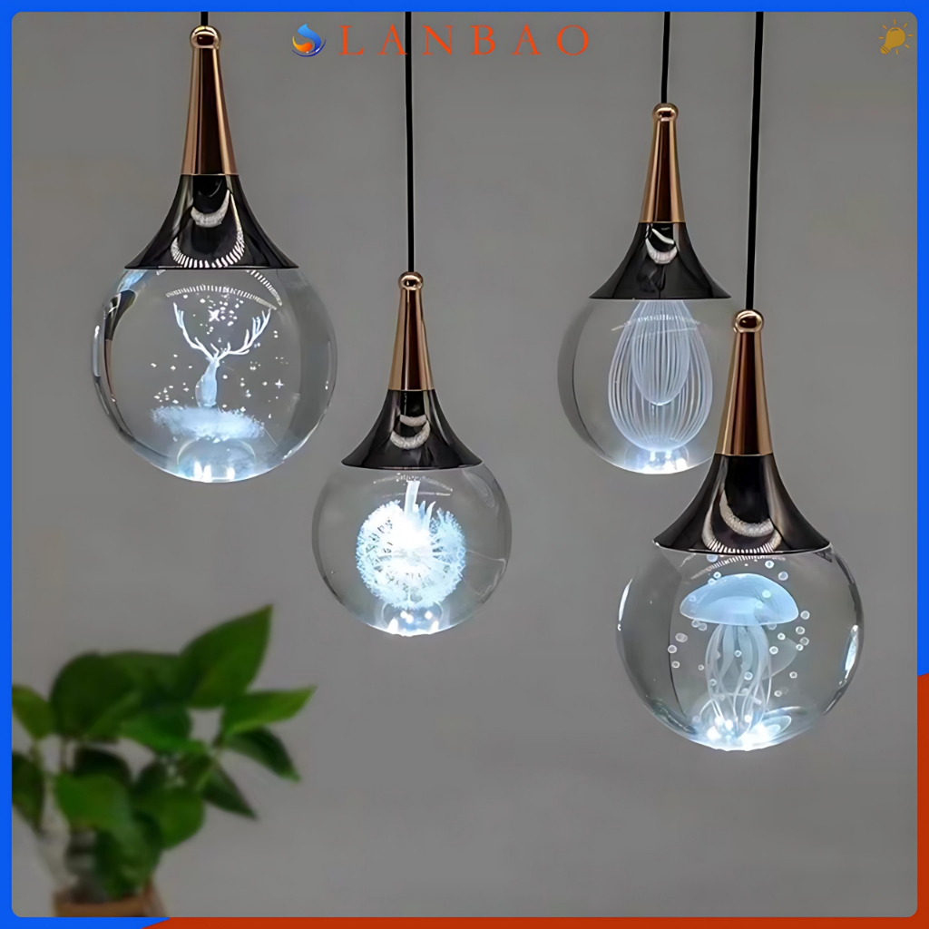Lampu Gantung Kristal Estetika Kecil Ruang Tamu Lampu Hias Gantung 3 Warna Lampu Samping Tempat Tidu