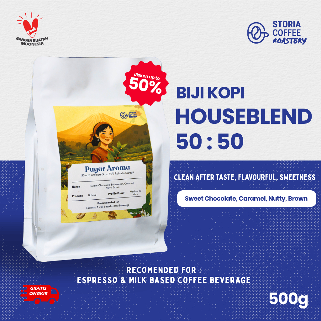 

Biji kopi Houseblend 50:50 | Pagar Aroma 500gr