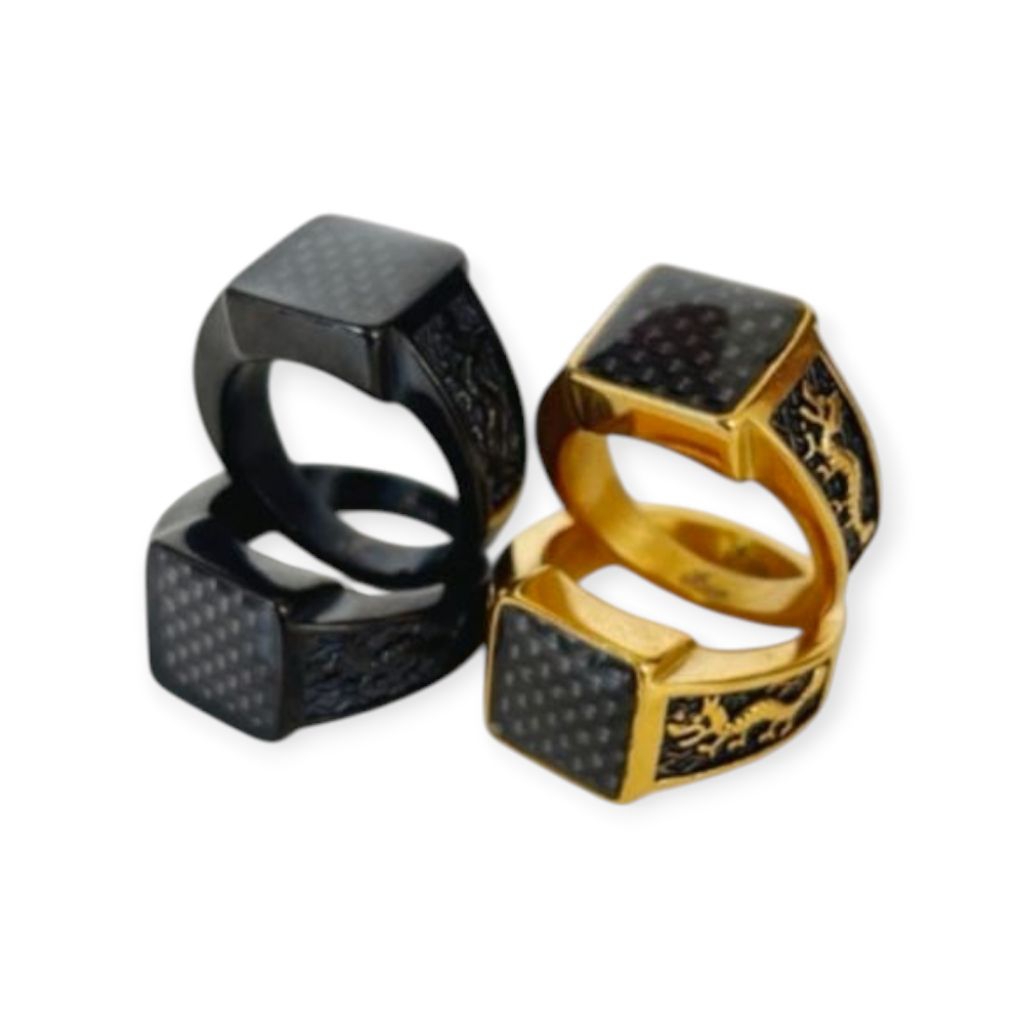 Cincin Titanium Pria Keren Carbon Ring Naga Kualitas Super