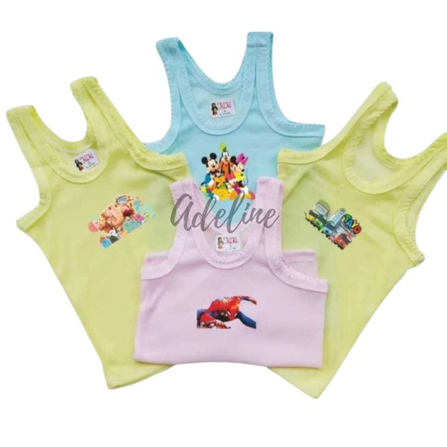 Adeline - 12PCS - Kaos dalam Sablon Anak | Singlet Karakter anak Lucu | Kaus Kutang