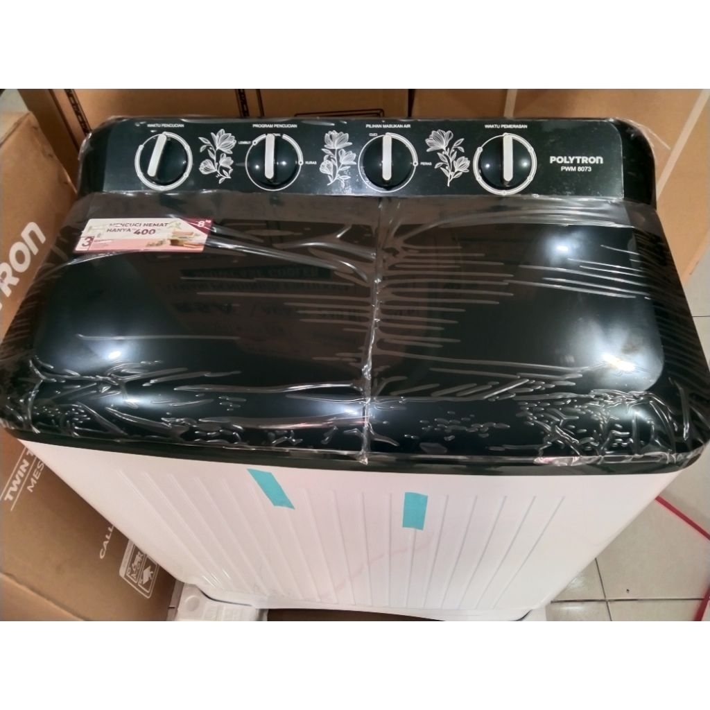 Mesin Cuci Polytron 2 Tabung 8kg LOWWATT PWM-8073 - Type Baru pengganti PWM-8363