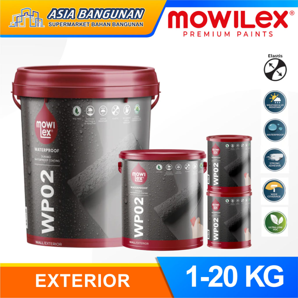 Cat Mowilex WaterProof 02 Dingding Exterior Pelapis Anti Bocor 1Kg 4Kg 20Kg