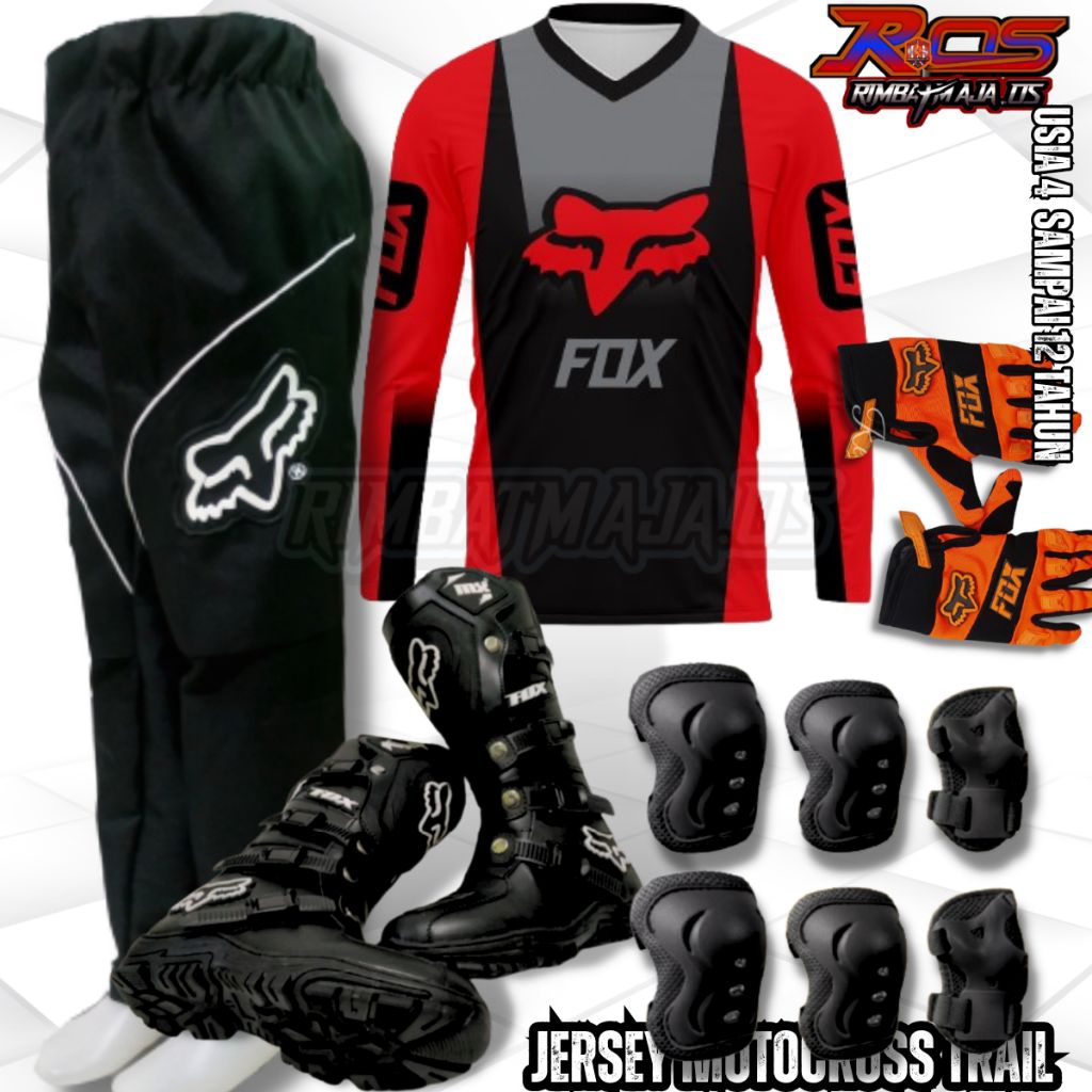 Jersey anak Trail motocross motor Trail mini fullset baju celana sepatu sarung tangan deker body pro