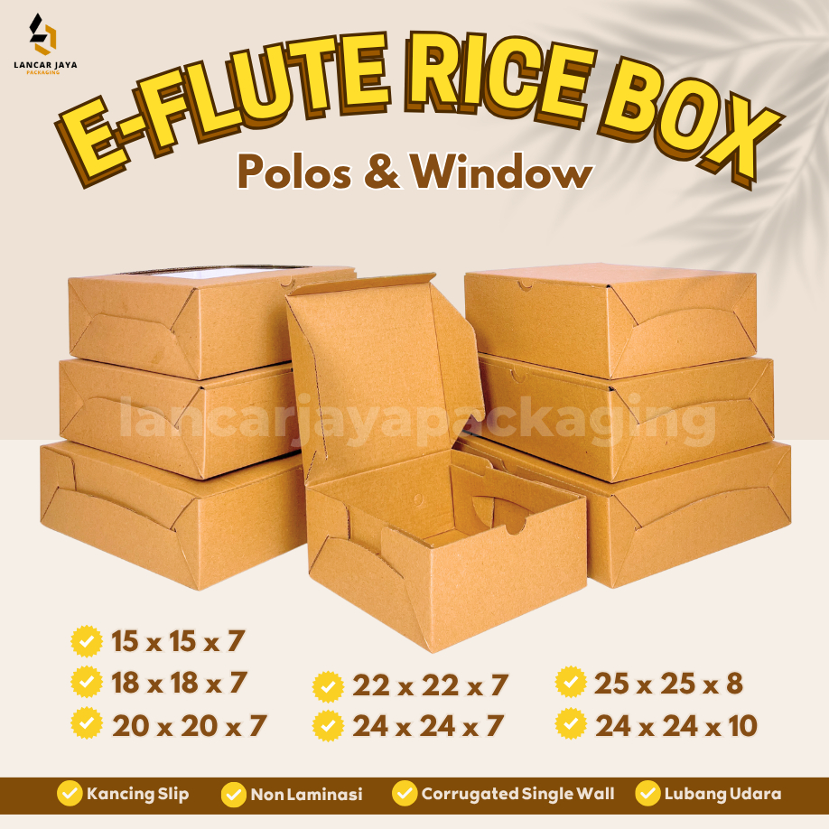 

E-Flute Rice Box Polos Window Kardus Packaging Hampers Souvenir Kue Pudding 15 18 20 22 24 25 cm