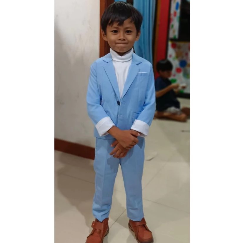 Setelan Jas Anak Laki-Laki List Putih ( jas + celana )