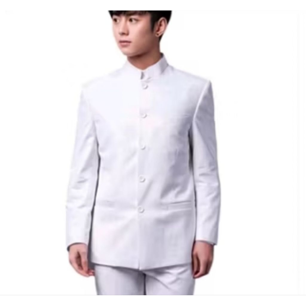 jas mandarin putih polos jasko pria dewasa