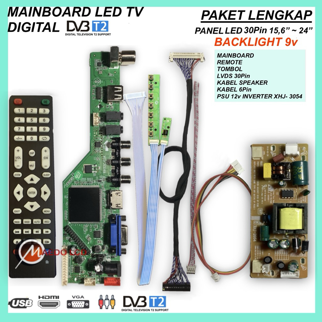 Mainboard TV LED China Digital DVB T2 Panel LED 15.6"-24" Backlight 9volt TV LED China