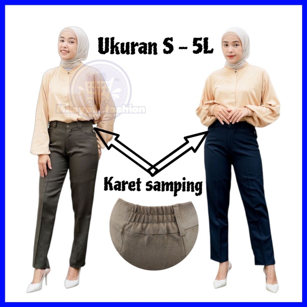 DEJIFA Celana Bahan Kerja Kantor Wanita Karet Samping Ukuran S sampai 5L