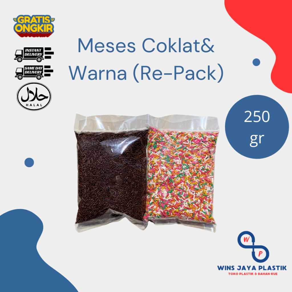 

Meses Coklat Warna 250 Gr | Rainbow | Re-Pack | Topping