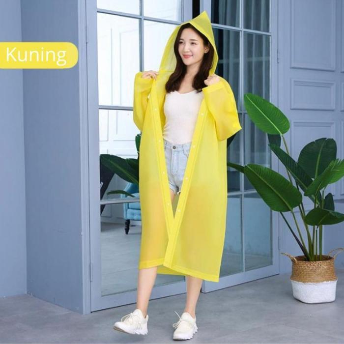 DISKON JAS HUJAN KOREA EVA DEWASA PREMIUM MANTEL UJAN JUMBO KANCING PONCO PLASTIK RINGAN TRANSPARAN