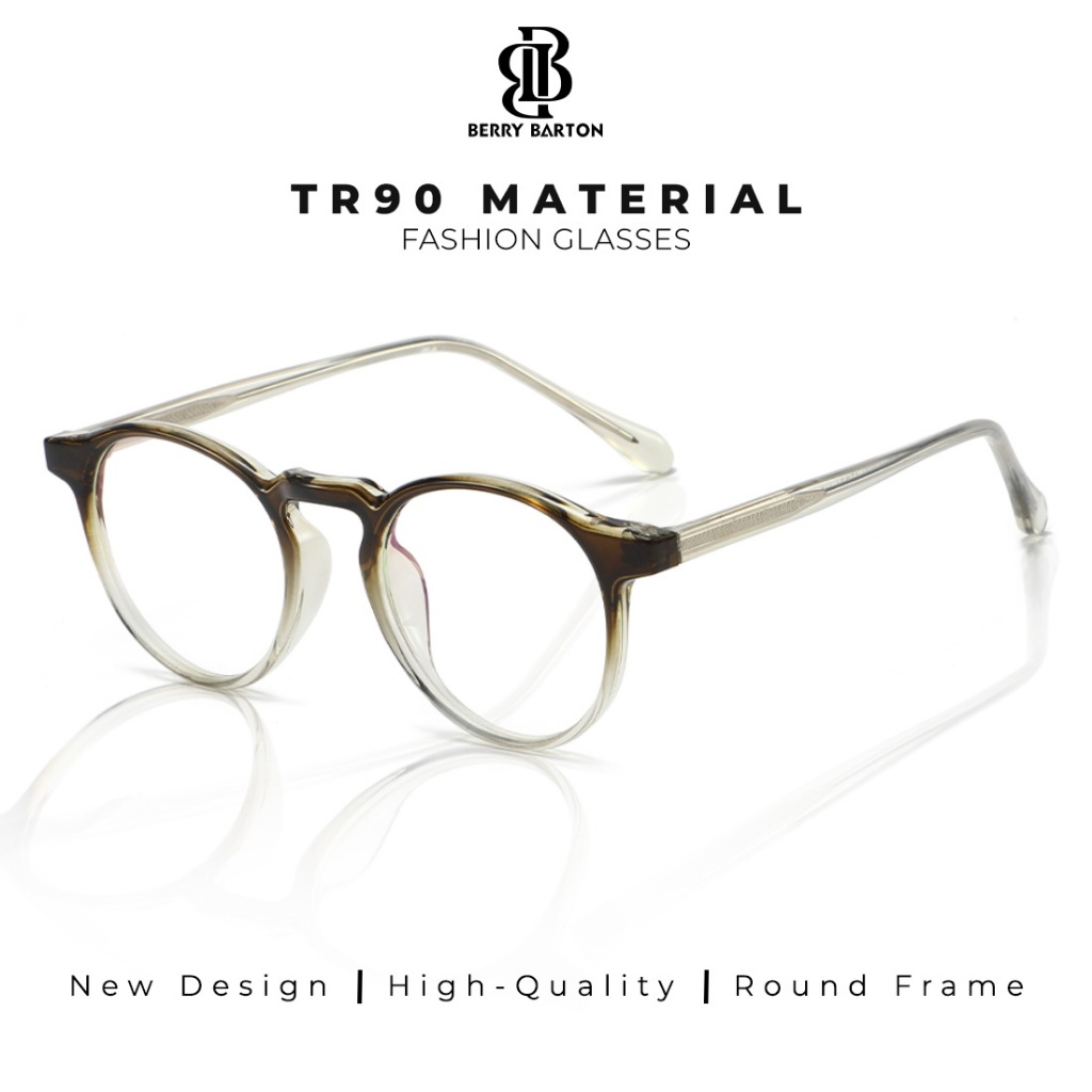 Berrybarton Kacamata Minus Bulat TR90 Anti Radiasi Blueray Photocromic Bluecromic Pria Wanita 8023