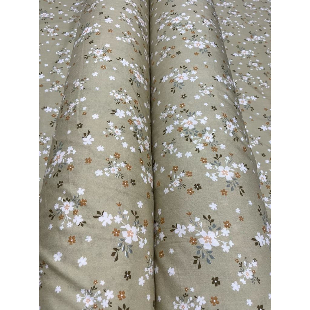 bahan kain katun rayon motif bunga daisy permeter