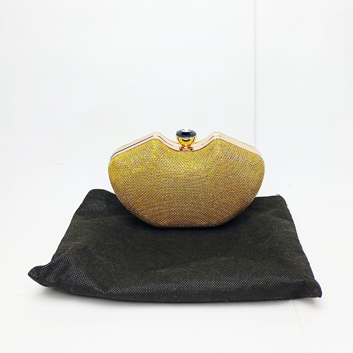 Tas Pesta Wanita Clutch Gold dengan Rantai Panjang Preloved