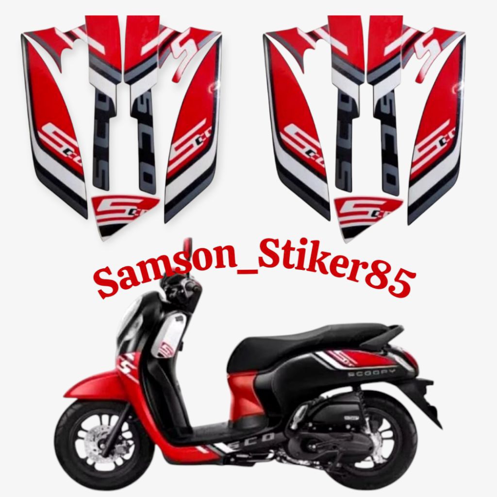stiker striping lapisan sepeda motor lis bodi polet Honda Scoopy 2022 2023 Sporty Hitam Merah