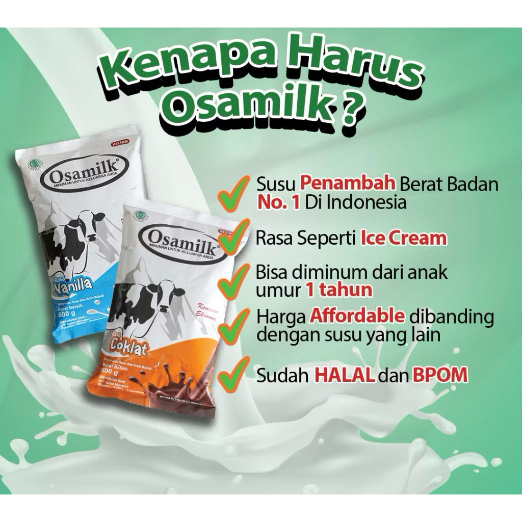 

Terlaris Susu Osamilk | Susu Penambah Berat Badan | Penambah Nafsu Makan | Susu Sehat , Kemasan 300gram & 500gram