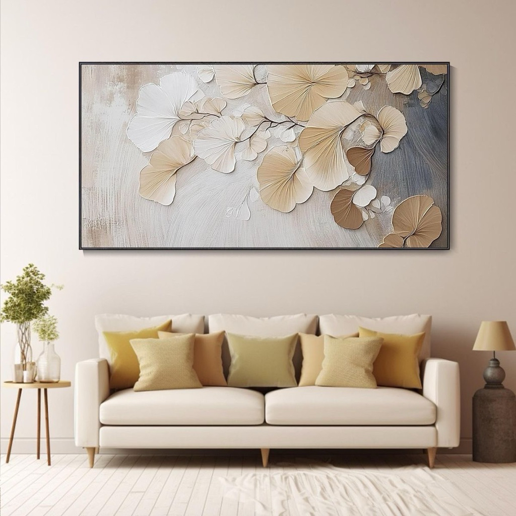 Lukisan abstrak kanvas modern || Lukisan bunga teratai || Lukisan tekstur tebal || Hiasan dinding
