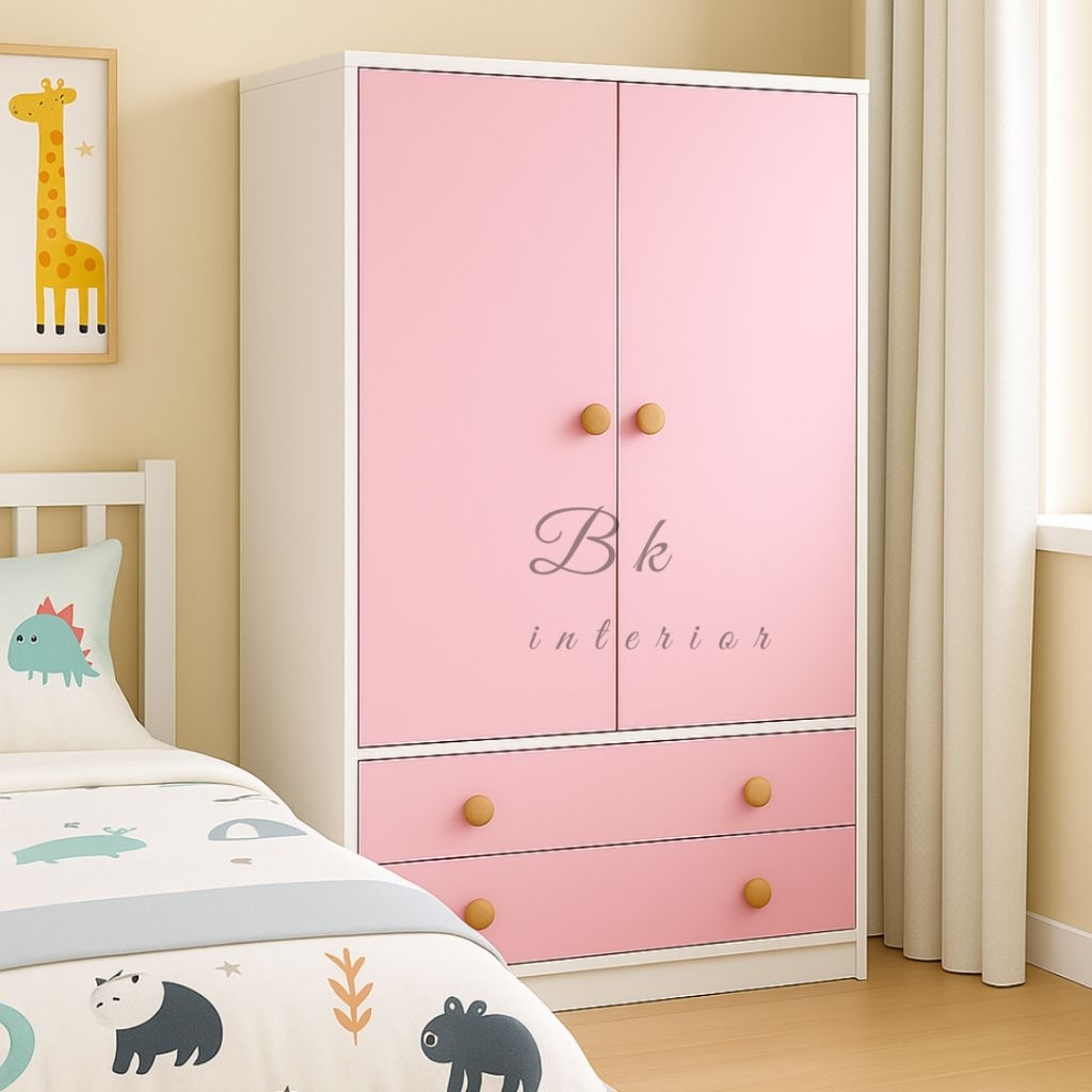 Lemari Pakaian Anak Minimalis 2 Pintu Engsel Kokoh Desain Modern