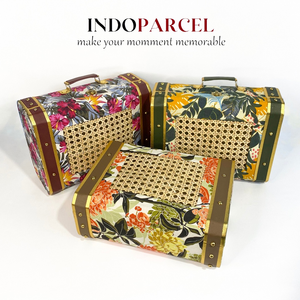 INDOPARCEL - Summer Rattan Gift Box Tas Box Koper Kanvas Motif Kombinasi Anyaman Rotan Tas Hantaran 