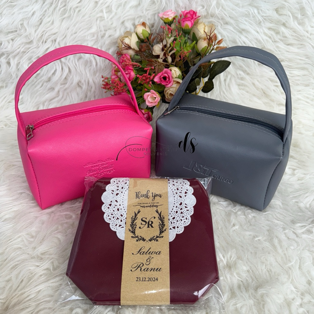Souvenir Pernikahan Pouch Bag Custom Sablon/Emboss Logo Tas Tempat Kosmetik