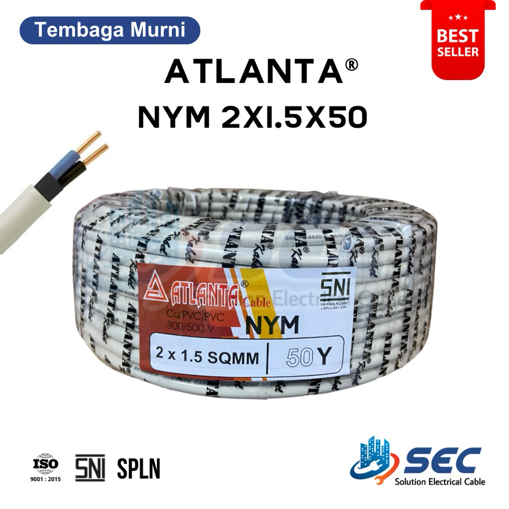 KABEL LISTRIK NYM 2x1.5x50Y ATLANTA KABEL NYM TEMBAGA SNI SPLN