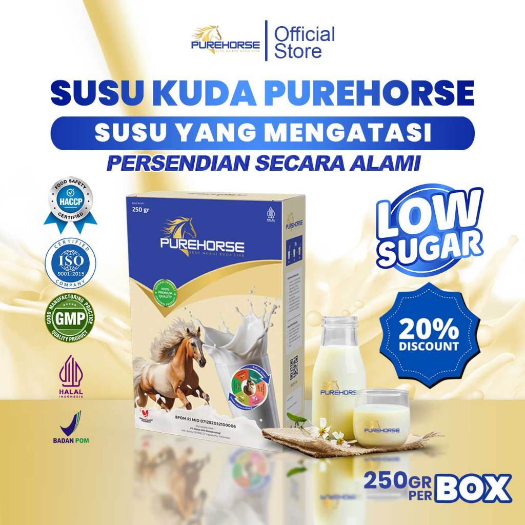 

Purehorse Susu Kuda 100% Original Dari Sumbawa Atasi Nyeri Sendi Dan Rematik Paket 1 BOX 250gr/Box