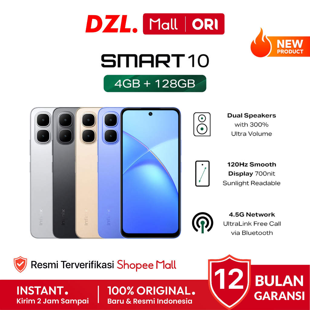 DZL - HP INFINIX Smart 10 4/128 4/64 GB Original Garansi Resmi Official Store Handphone Ori