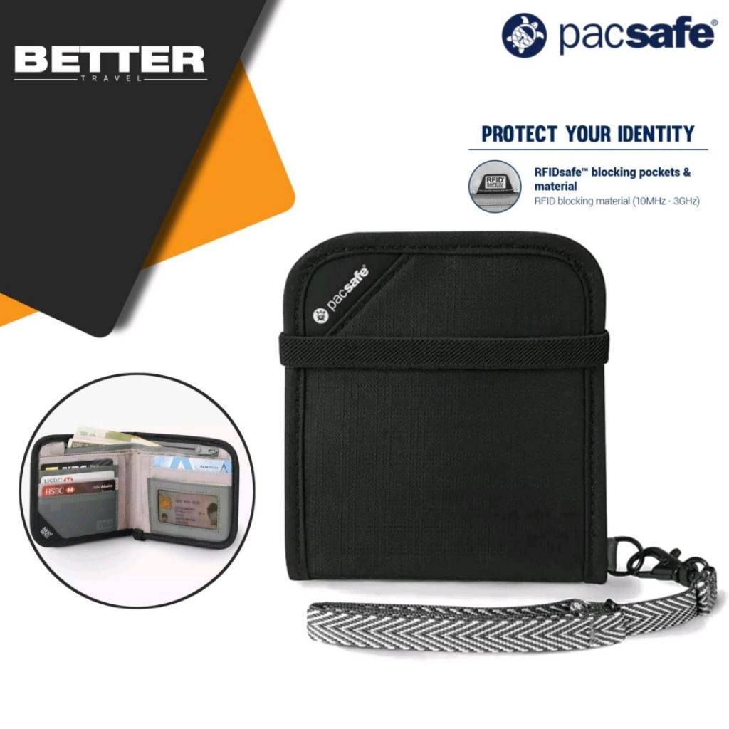 Dompet anti theft RFID blocking protection PACSAFE wallet traveling original