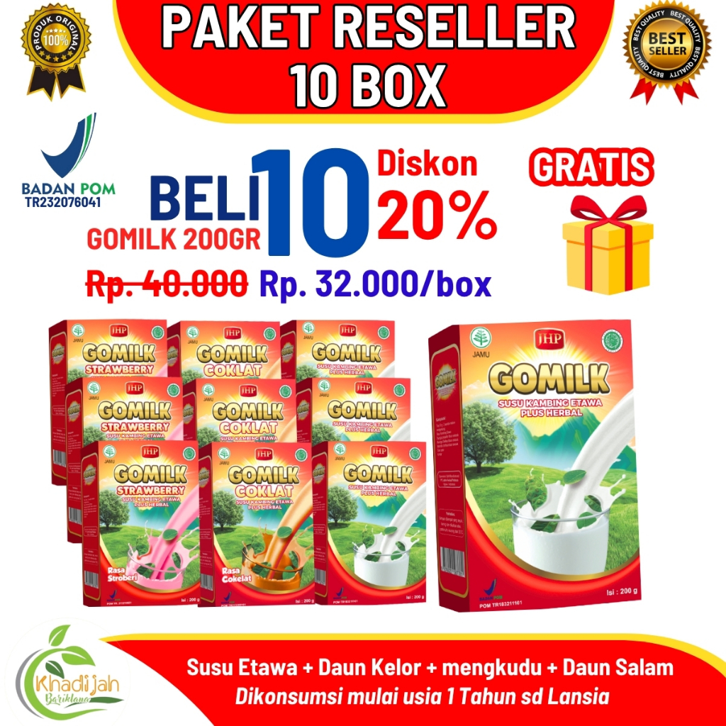 

PAKET RESELLER 10 BOX GOMILK Susu Kambing Etawa Plus Herbal 100% Original