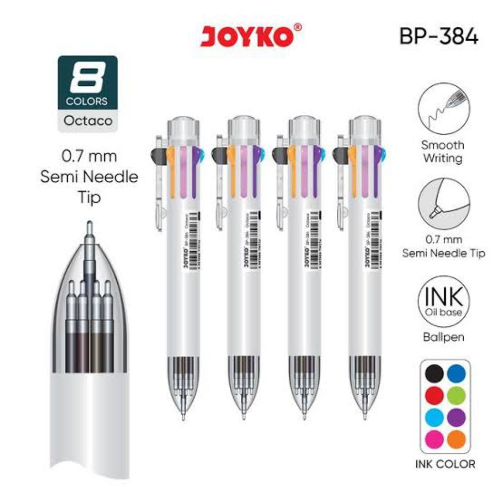 

JOYKO BP384 OCTACO RECTRACTABLE 8 COLOR BALLPOINT PEN PULPEN 8 WARNA
