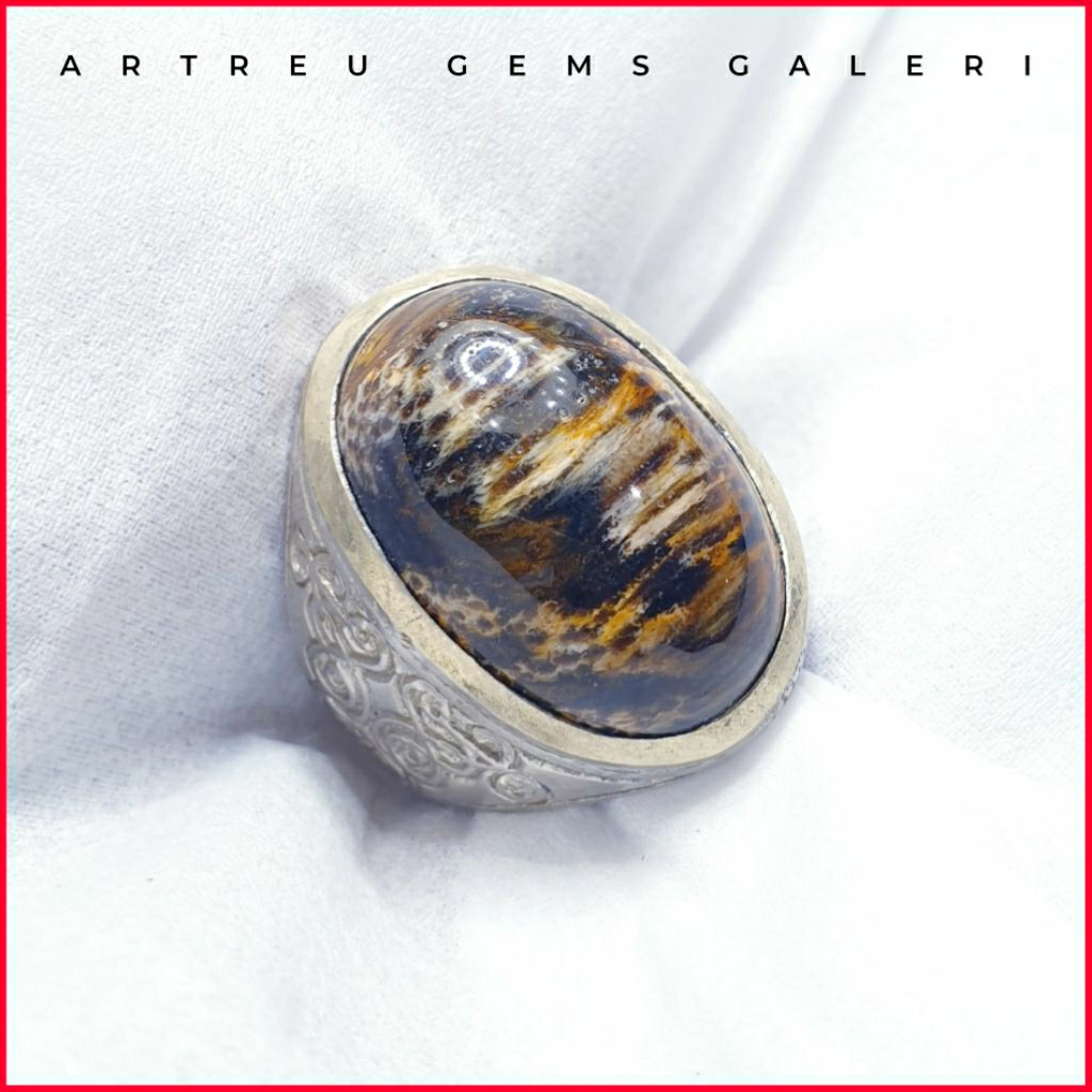 Batu Motif Belang Harimau | COD Bisa | Cincin Batu Akik Ring 5 - 10