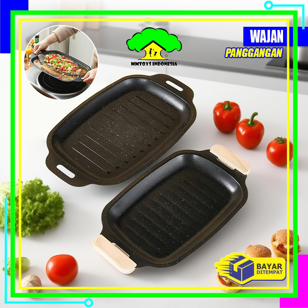 MI-C1338 Wajan Panggangan Panjang Portabel Grill Pan Korea Datar BBQ Anti Lengket Tahan Panas / Panc