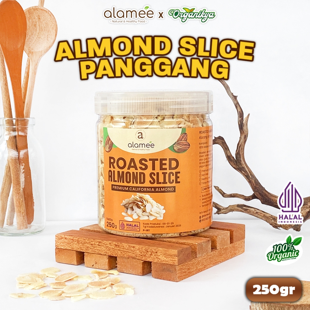 

ALAMEE Roasted Almond Sliced Almon Slice irisan panggang Kacang Almond Pacang Slice 250gr organikya