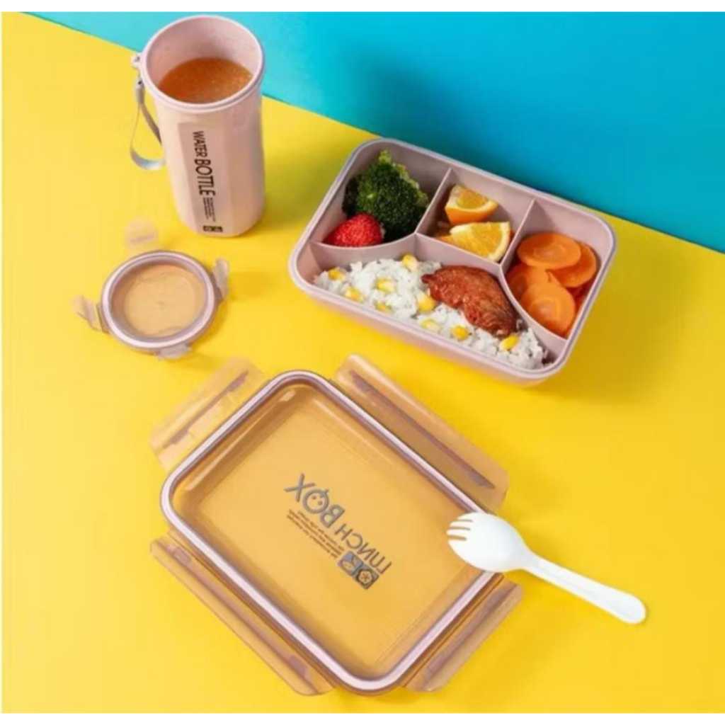 Lunch Box Mini Free Botol Minum Tempat Bekal Anti Tumpah Kotak Makan Aesthetic