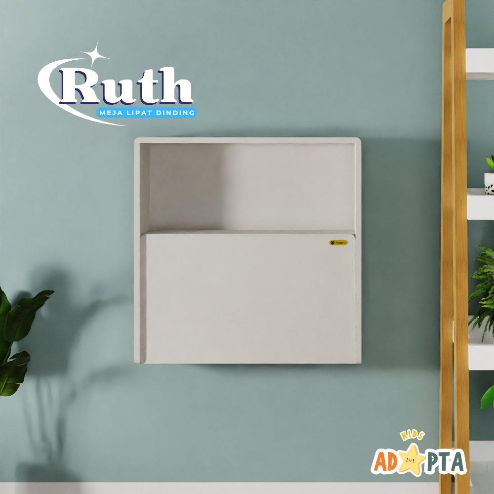 Adapta - Meja Belajar Anak Lipat Tempel Dinding dengan Rak Buku - Meja Lipat Belajar Anak - RUTH-E12