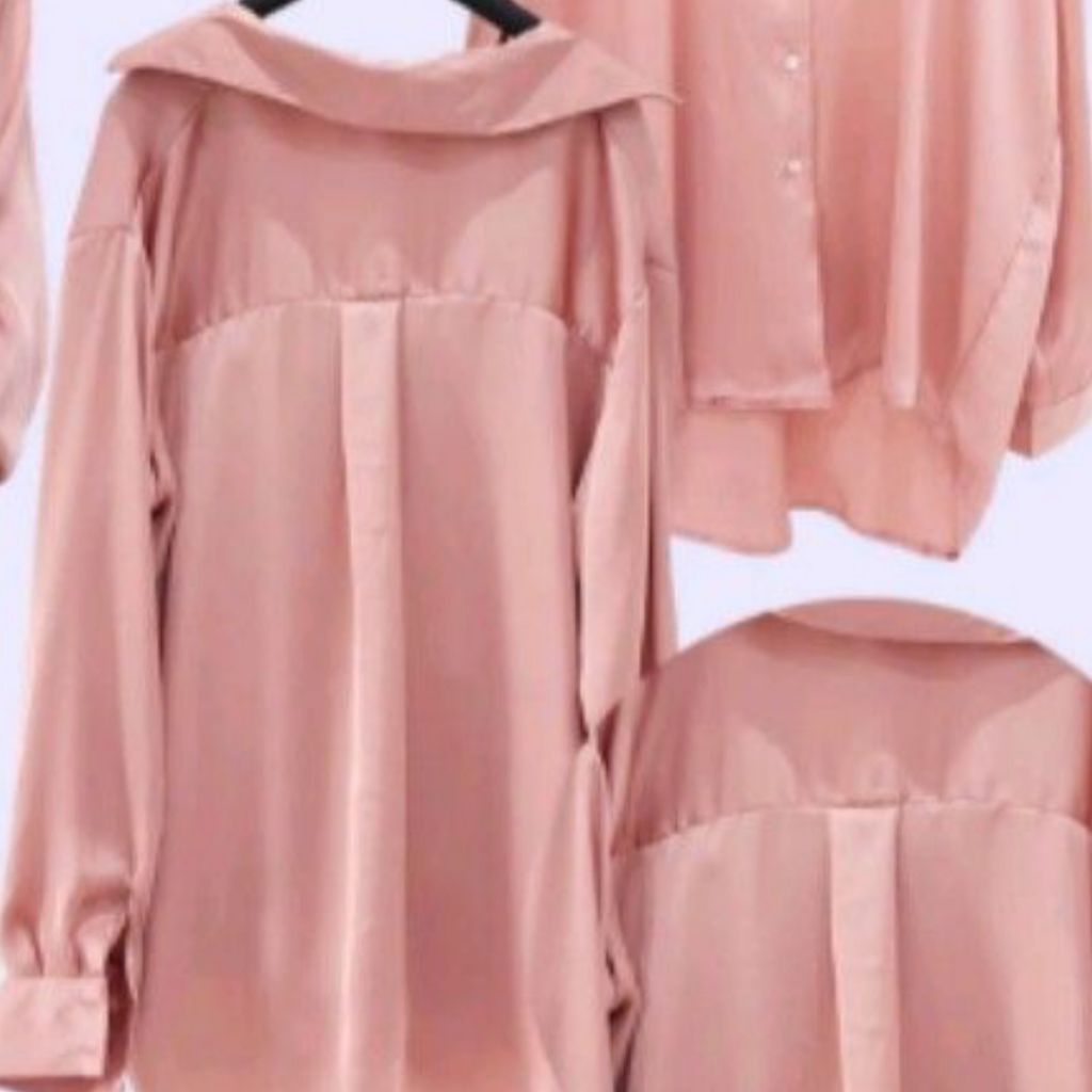 Kemeja Satin Shirt Shiny Lengan Panjang Zara Pink