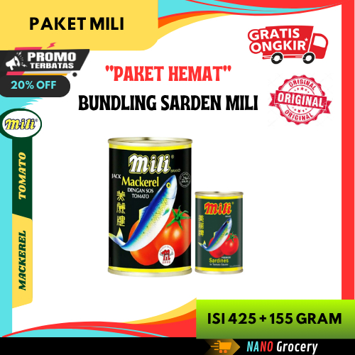 

Paket Sarden Mili 425 Gram + 155 Gram | Bundle Sarden Mili Mackerel Sardines ORI