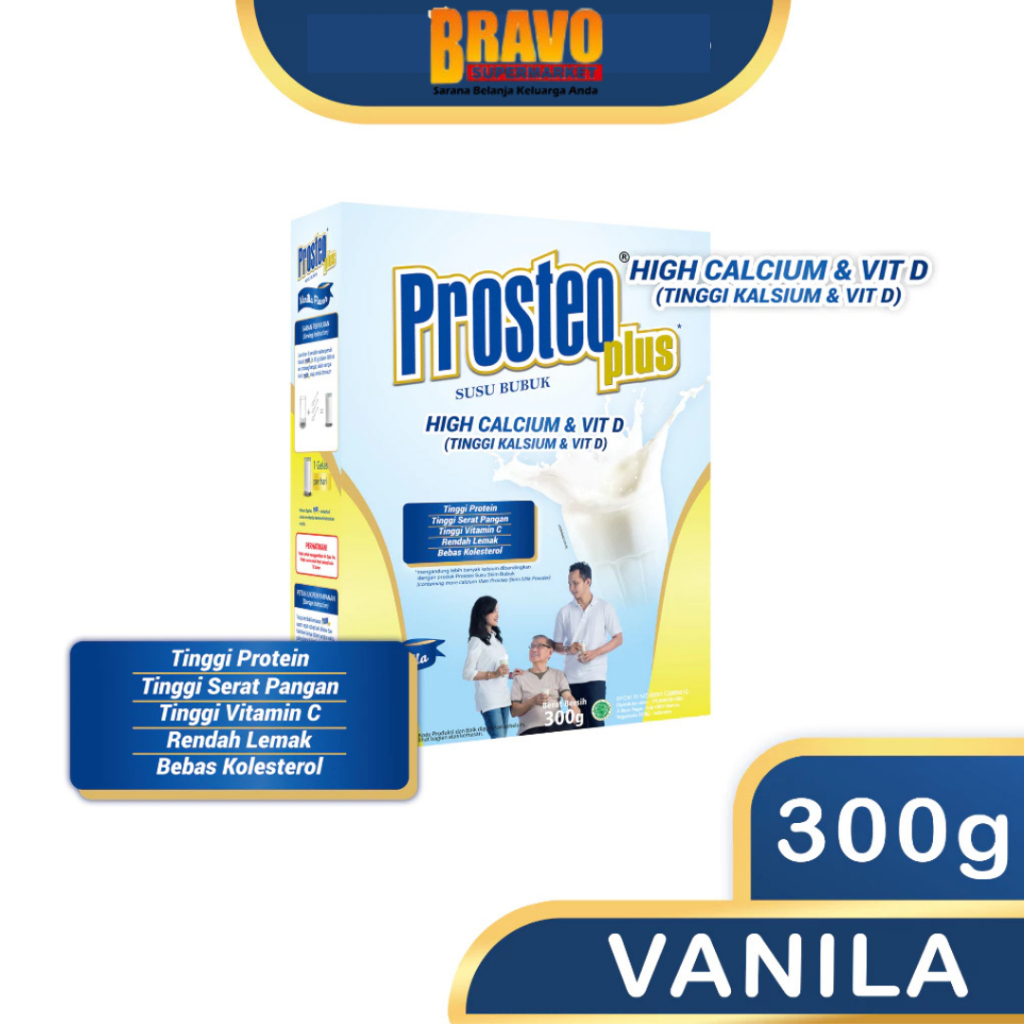

Bravo Bojonegoro - Prosteo Plus Susu Tinggi Kalsium 300 Gram Rasa Vanila & Cokelat
