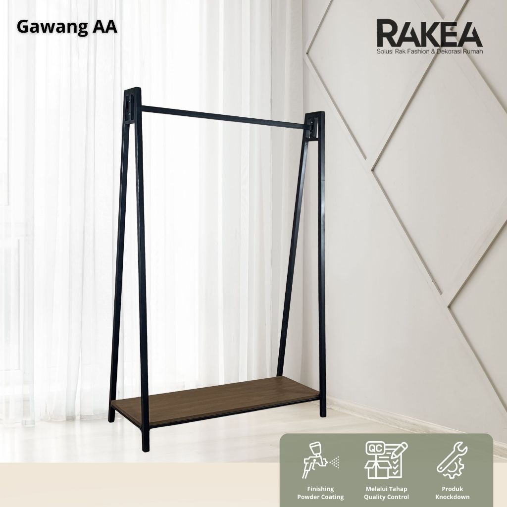 RAK BAJU AA - Gawang Baju Besi dan Kayu - Gantungan Baju Murah - Dekorasi Kamar - Display Toko Butik