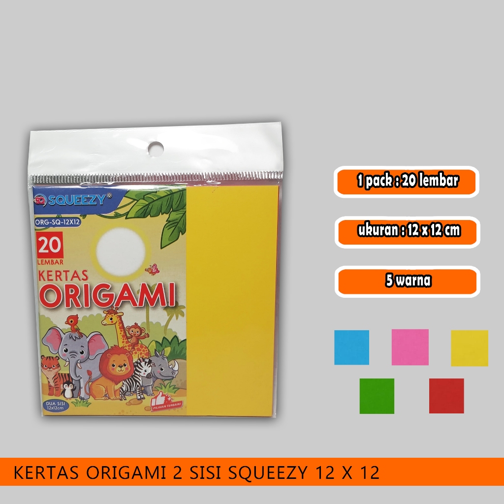 

kertas origami squeezy 2 sisi 12 x 12 cm / 1 pack / 20 lembar