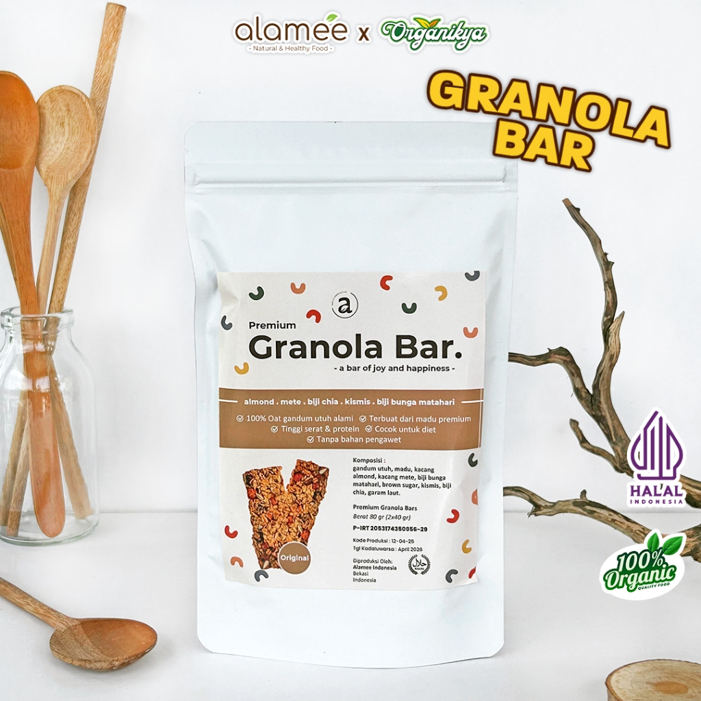 

ALAMEE Granola Bar Snackbar Cemilan Diet Healthy Snack Sehat Kacang Almond dan Oat 80gr organikya