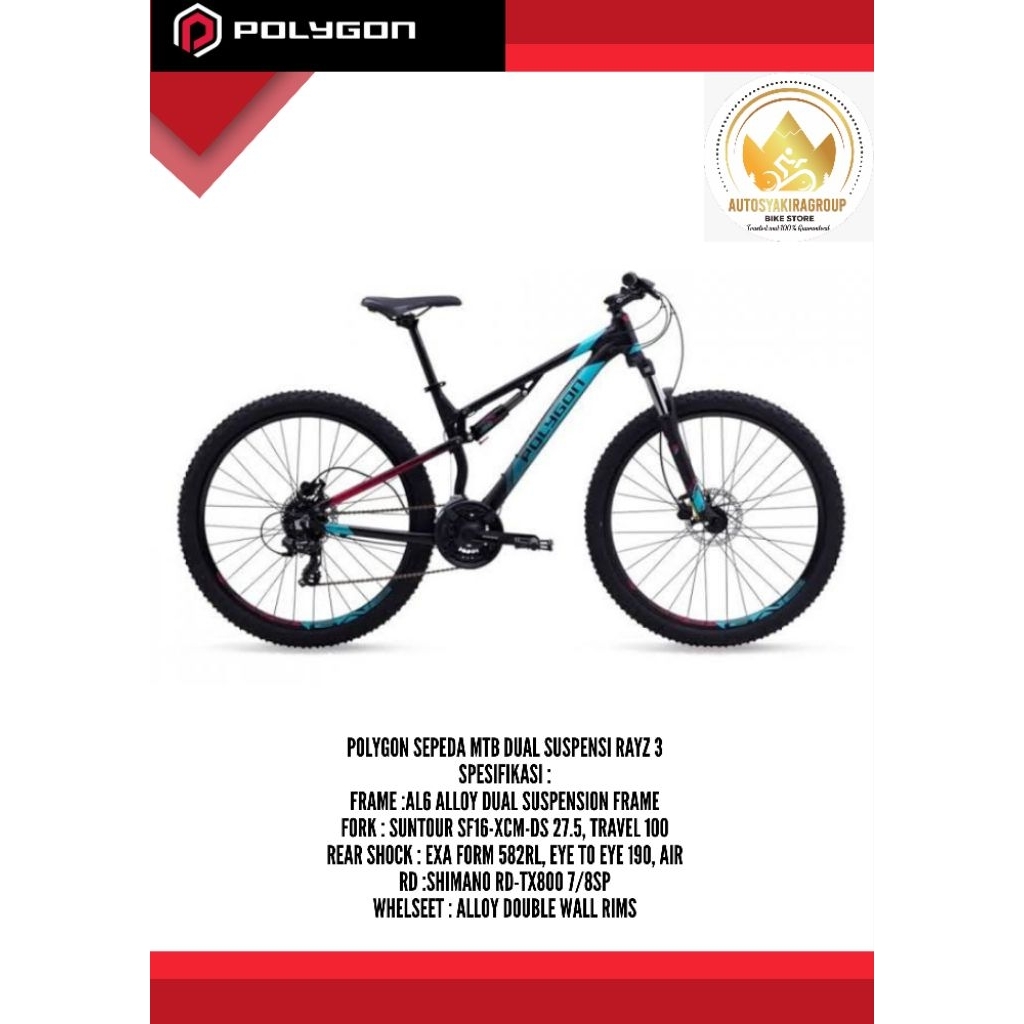 Polygon Sepeda MTB Dual Suspensi Rayz 3 S 27,5 Ready Siap Kirim