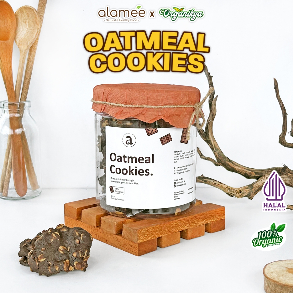 

ALAMEE Oatmeal Diet Cookies Cemilan Dark Choco Chocolate Snack Kue Kukis Sehat 225gr organikya
