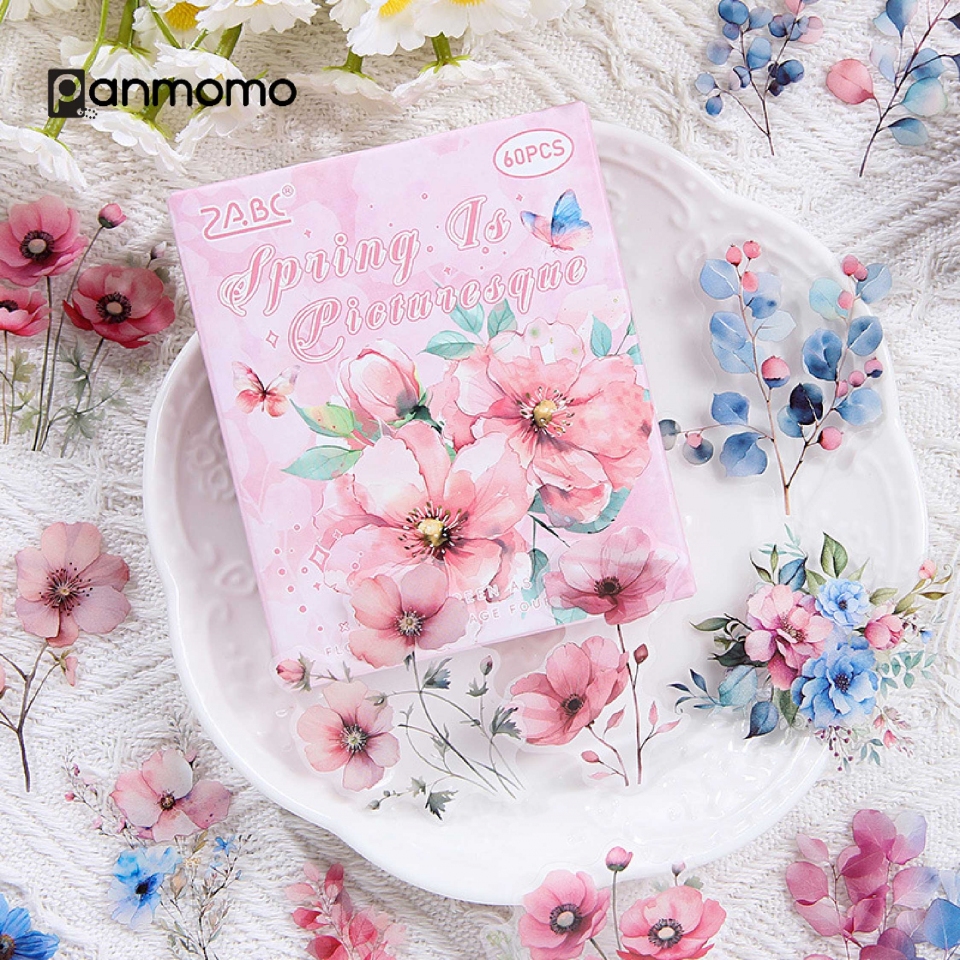 

[60 Pcs] Stiker Bunga PET DIY Elegant Flower Deco Sticker - Stickers Rustic Gift Craft Scrapbook Journal Dekorasi Case Hp Souvenir Mahar Kartu Ucapan Undangan Pernikahan Wedding