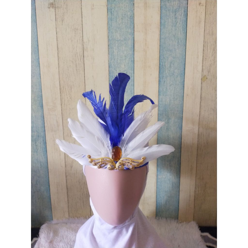 Aksesoris 17Agustusan|Bando bulu  merah putih| Bando biru putih halus|Bando bulu viral|bando bulu ha