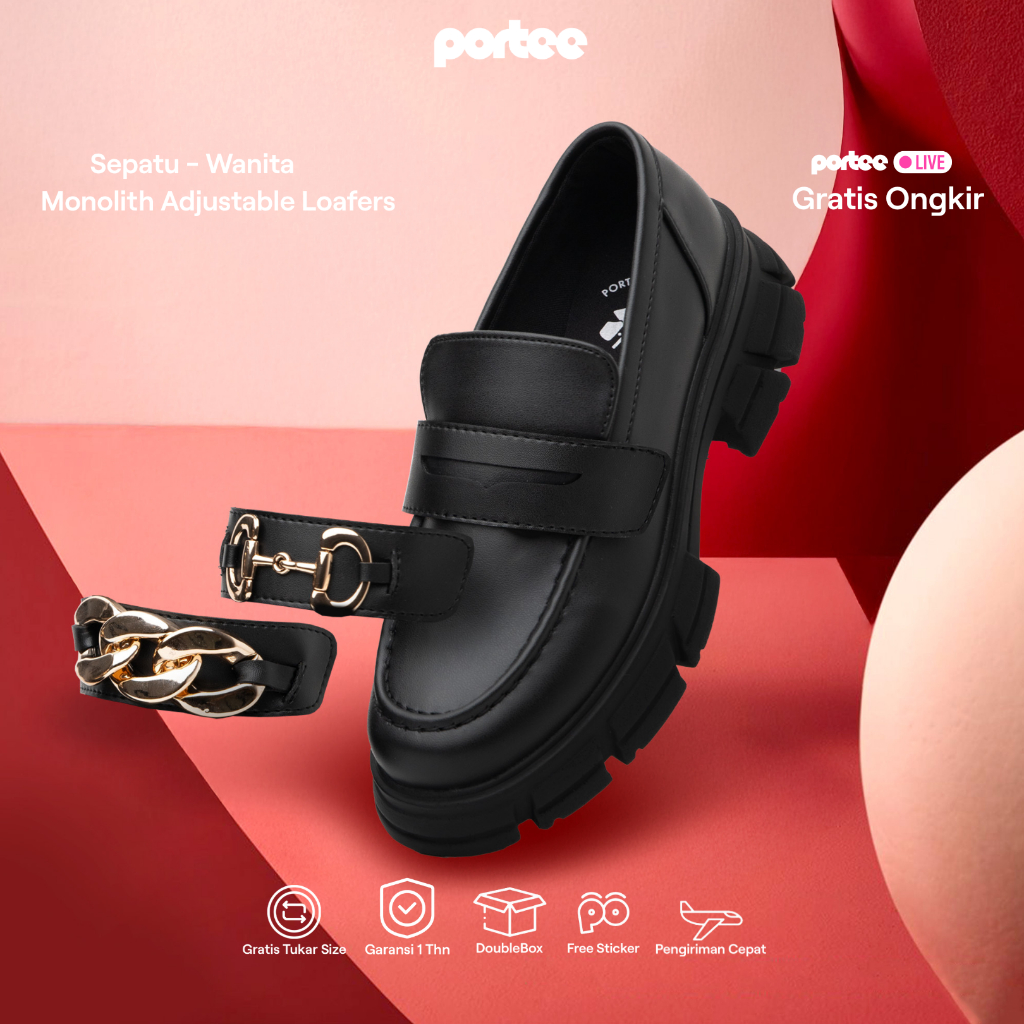 Sepatu Wanita Portee Goods Monolith Adjustable Loafers Hitam