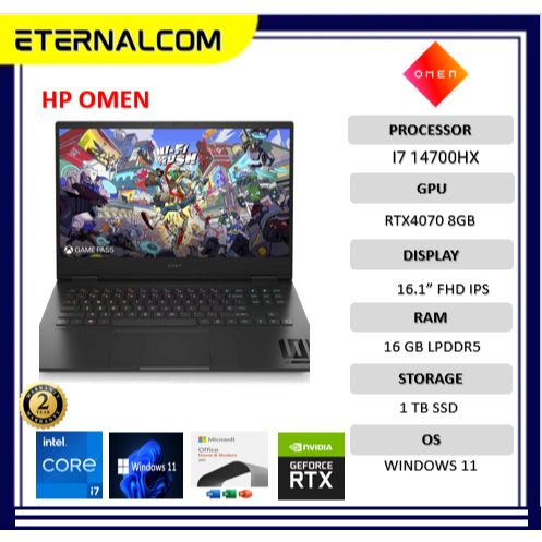 Laptop HP Omen 16 RTX4070 8GB I7 14700HX 16GB 1TB Windows 11 16.1" Full HD Ips 144Hz