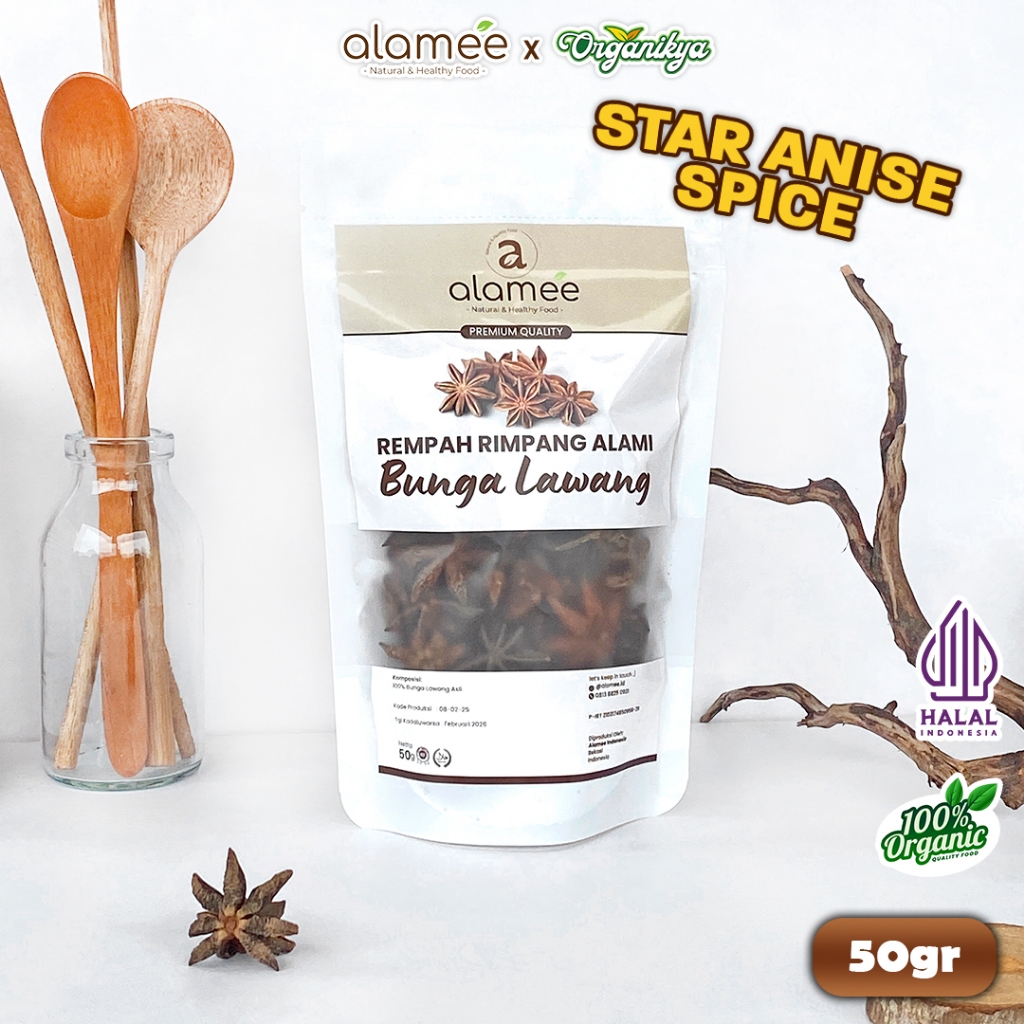 

ALAMEE Bunga Lawang Kering Pekak Star Anise Rempah Organik Bumbu Seasoning Masakan 50GR organikya