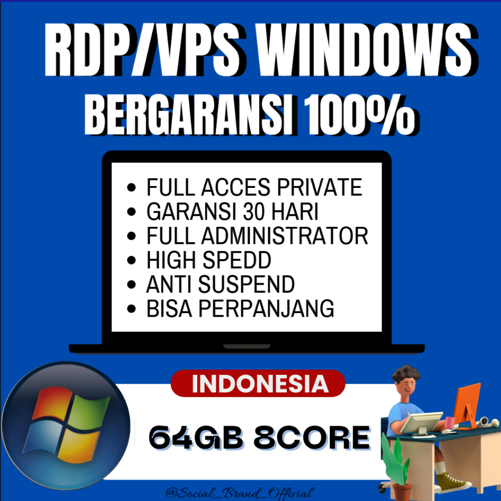 RDP WINDOWS AMD EPYC 64GB 8CPU FULL ADMINISTRATOR, GARANSI 30 HARI