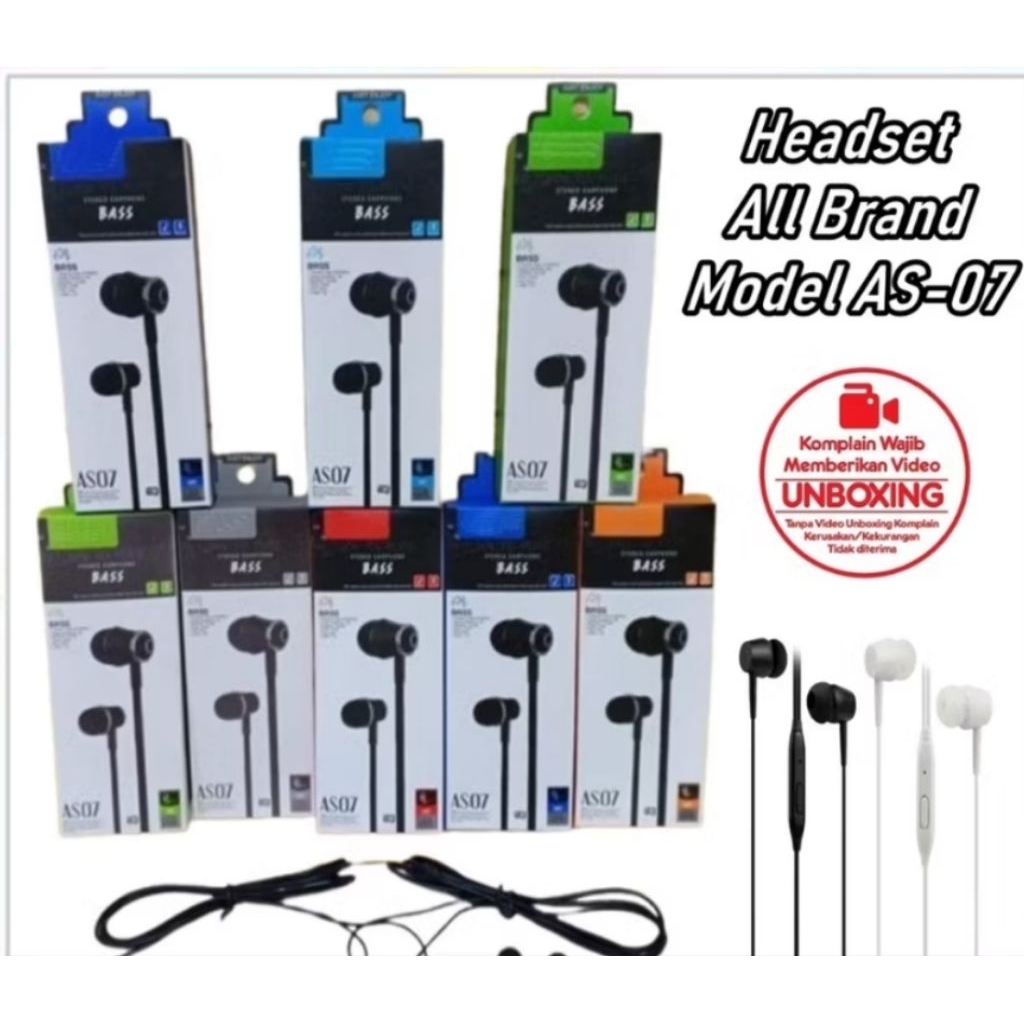 HF / Headset All Brand Model AS-07 Extra Bass Kualitas Bagus