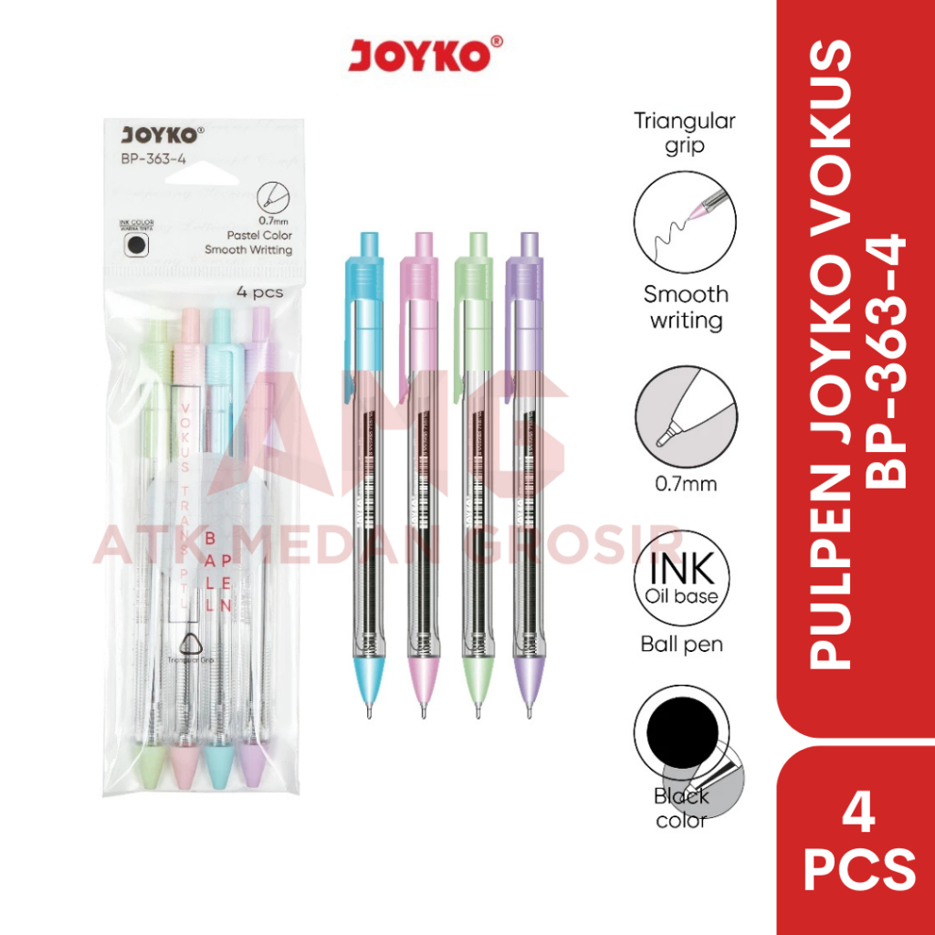 

PULPEN BALLPOINT JOYKO BP-363-4 VOKUS TRANS PASTEL 0.7MM ISI 4 PCS